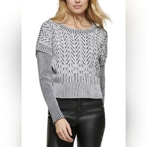 NWT DKNY Jean Texture Herringbone Ribbed Kint Sweater Size L